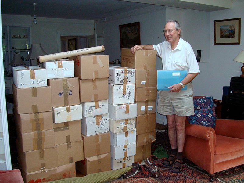 Thomas's share of the archive—somewhat more than half of the total—all packed up at his house in July 2010 ready for Christopher to take to the Bodleian Library