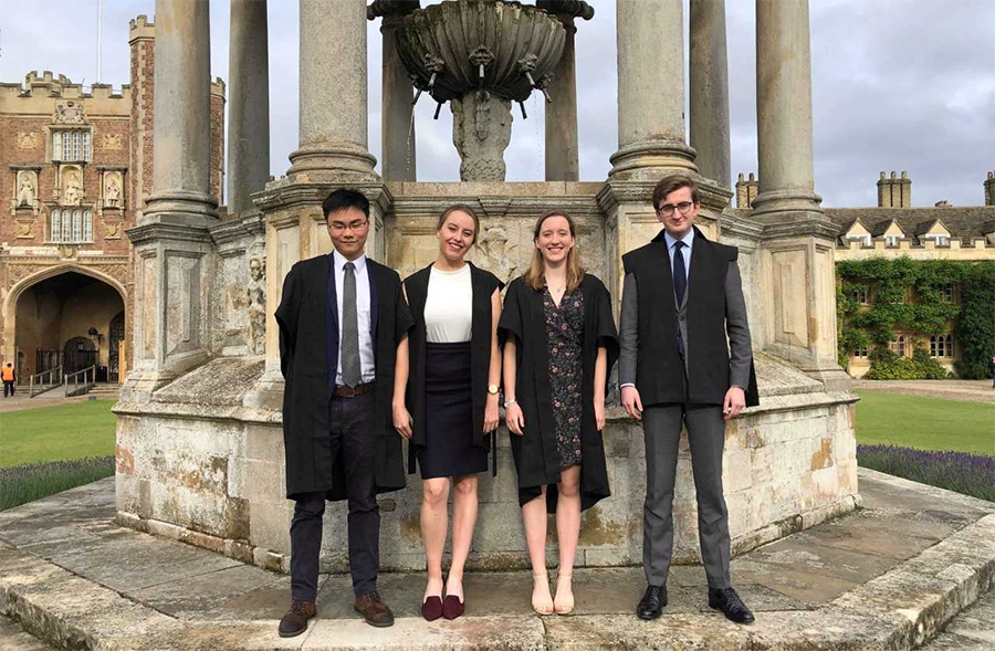 Alexander Yean (Exeter), Cassie Somers-Joce (Magdalen), Laura Harray (Brasenose), and Ross Moore (Merton) at the Varsity Roman Law Moot 2019.