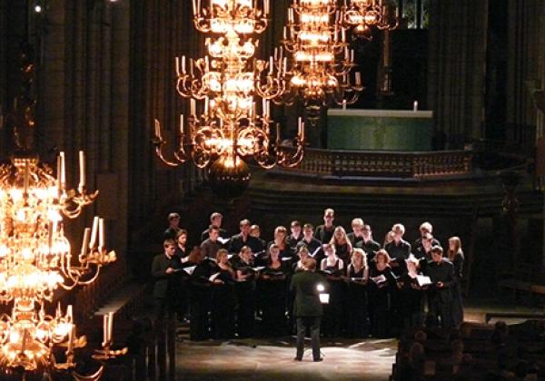 The choir giving the final concert of the tour in Uppsala Cathedral