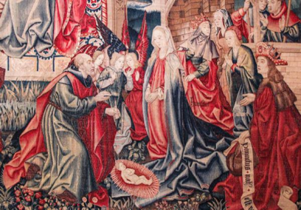 "Hodie Christus natus est!" - detail from a tapestry c.1500-1520 in the Cloisters Museum, New York - photo by Fr Lawrence Lew [CC BY-NC-ND 2.0]
