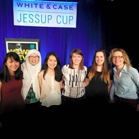 The Jessup team: (L-R) Esther Wong (Oriel), Sakinah Sat (St. Catz), Tinny Chan (Merton), Laura King (Merton), Fibi Ward (Keble), and their coach Stefanie Wilkins (Corpus Christi)