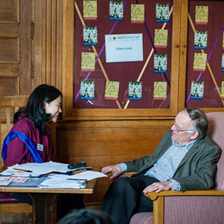 Interviewing for the Merton@750 project at the Birthday Weekend, September 2014 - Photo: © John Cairns - www.johncairns.co.uk