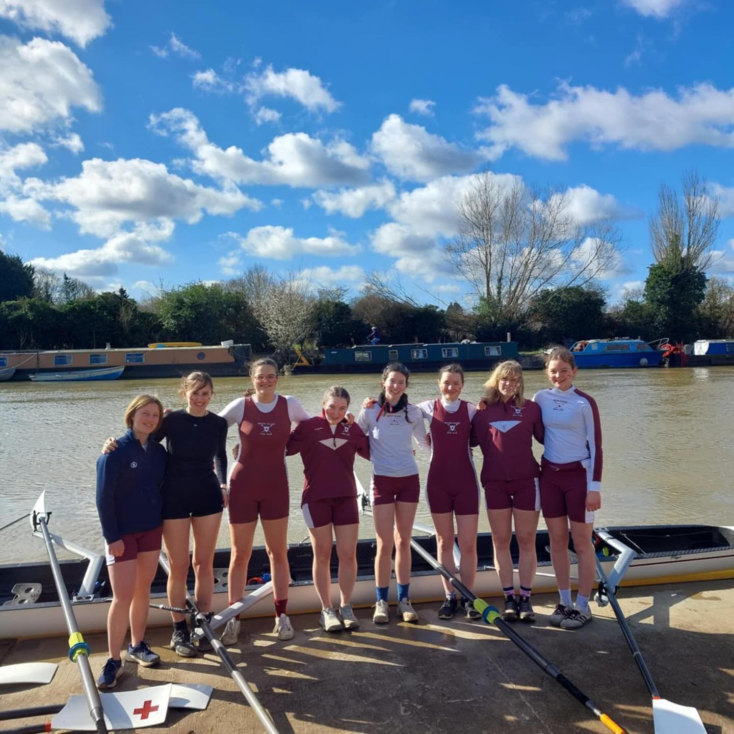 The crew of the Women's First Eight (W1) in Torpids 2025