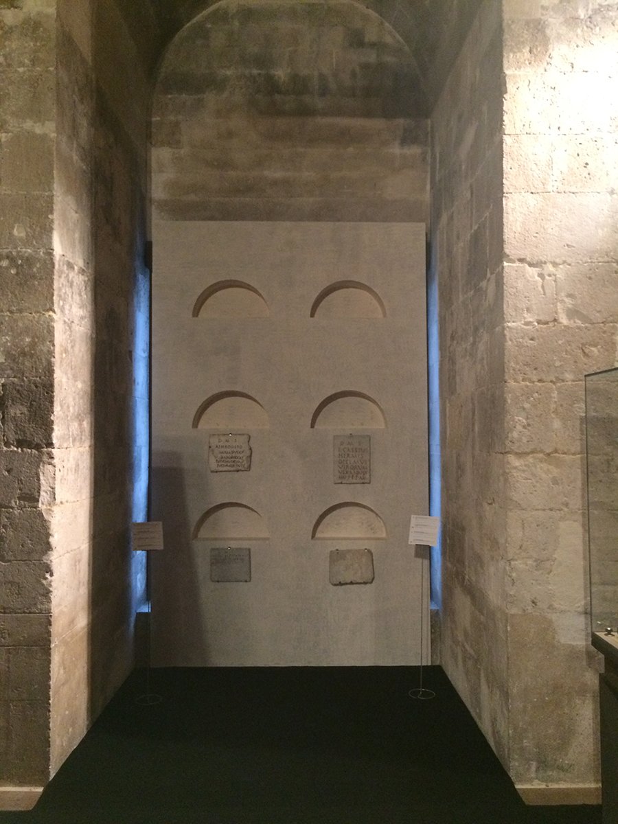 A reconstruction of a Roman columbarium, in which funeral urns were stored