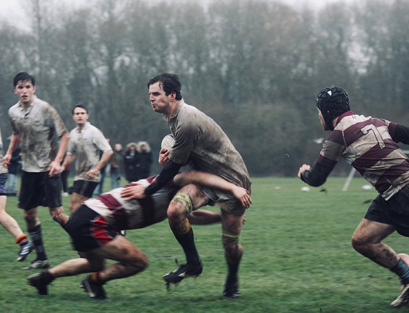 Another fierce tackle during the 2018 Merton/Mansfield RFC Old Boys exhibition match