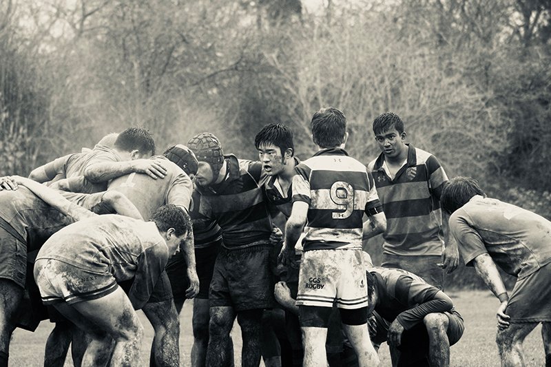 A scrum is set at the 2018 Merton/Mansfield RFC Old Boys exhibition match