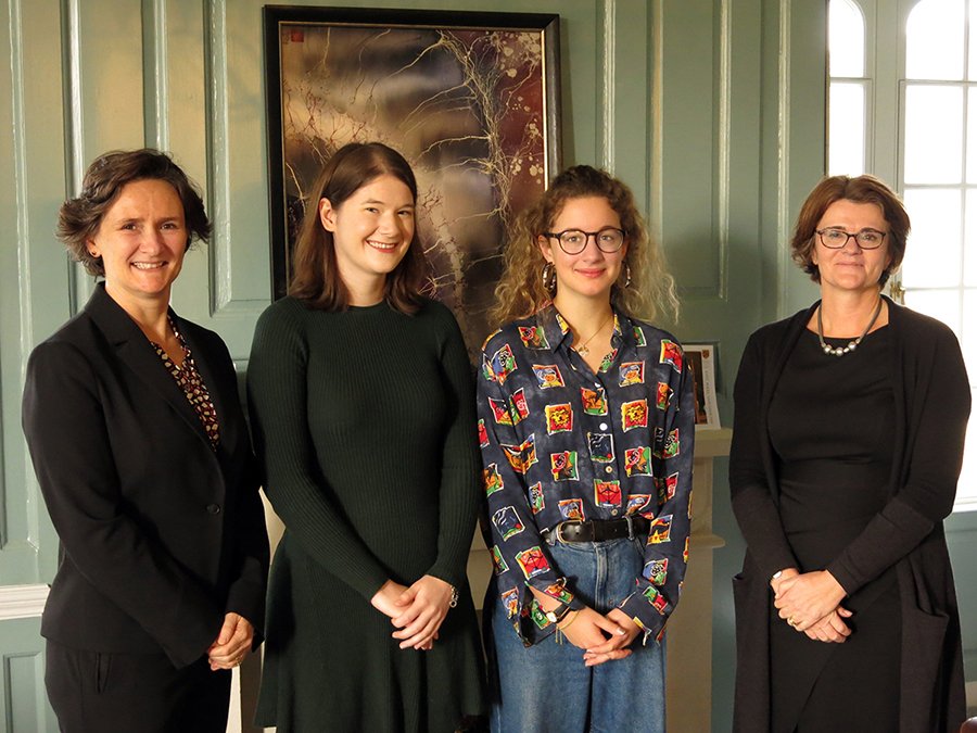 Professor Irene Tracey, Warden; India Morris, MCR President; Lucy Buxton, JCR President; and Professor Jenny Payne, Sub-Warden