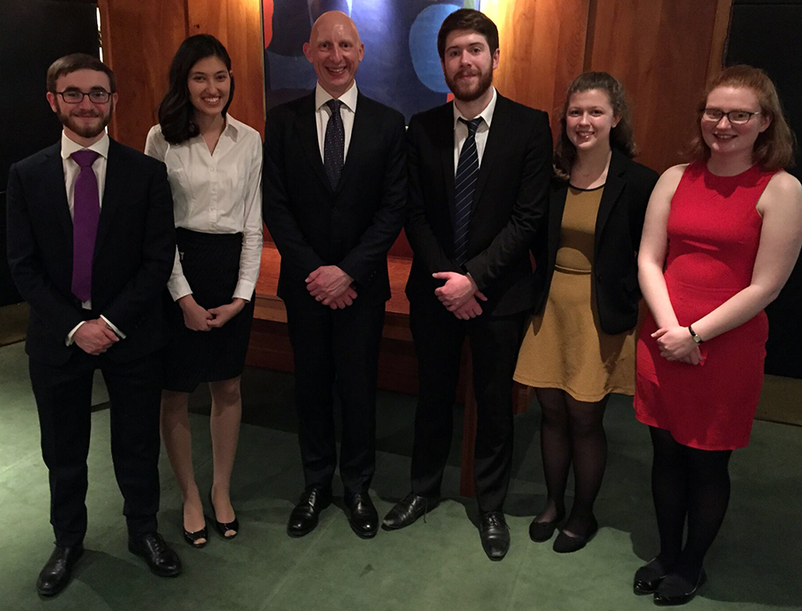 (L-R) Ed Langley, Ioana Burtea, competition judge Dan Schaffer, Ewan White, Zoe Harrison and Niamh Kelly