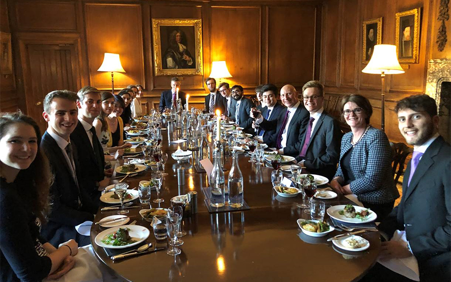 Members of the Halsbury Society with their Professors and Court of Appeal Panel at the Second Year Moot Dinner.