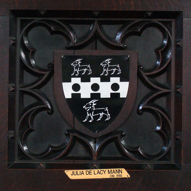 The arms of Julia de Lacy Mann, in the Hall at Merton College