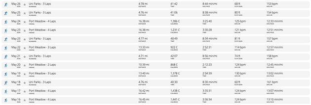 A table showing Ben's mileage over the 12 days