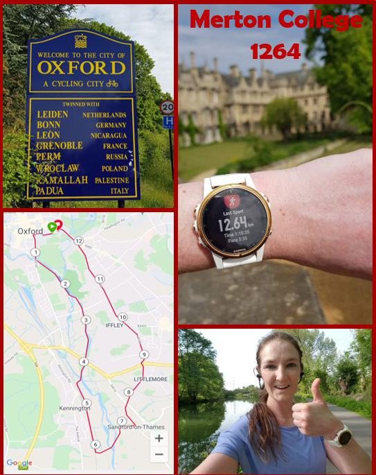 A montage of photographs showing Catherine Paverd's run as part of The Big Merton 1264 Challenge