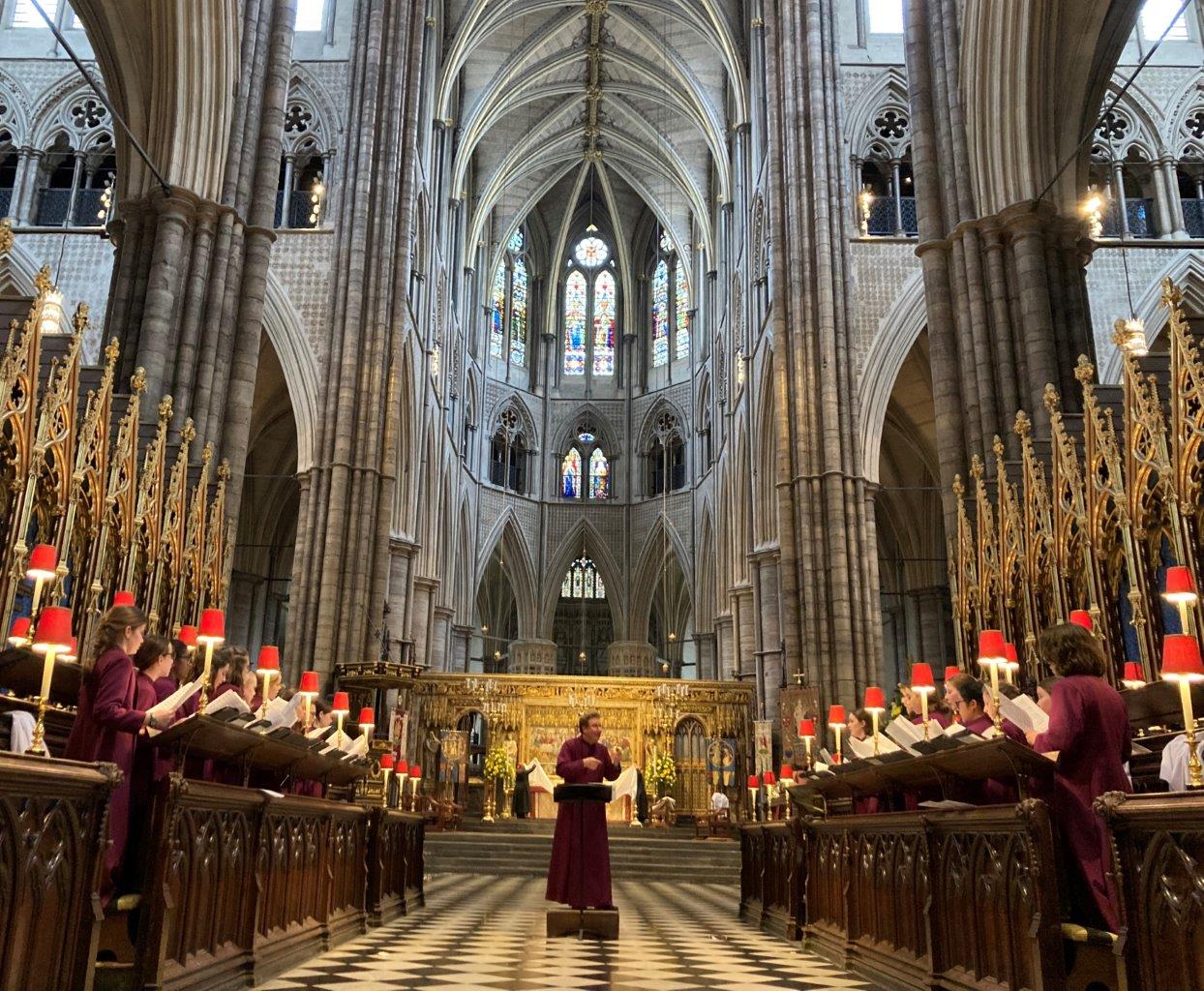 A group of Choristers sing in Westminster Abbey