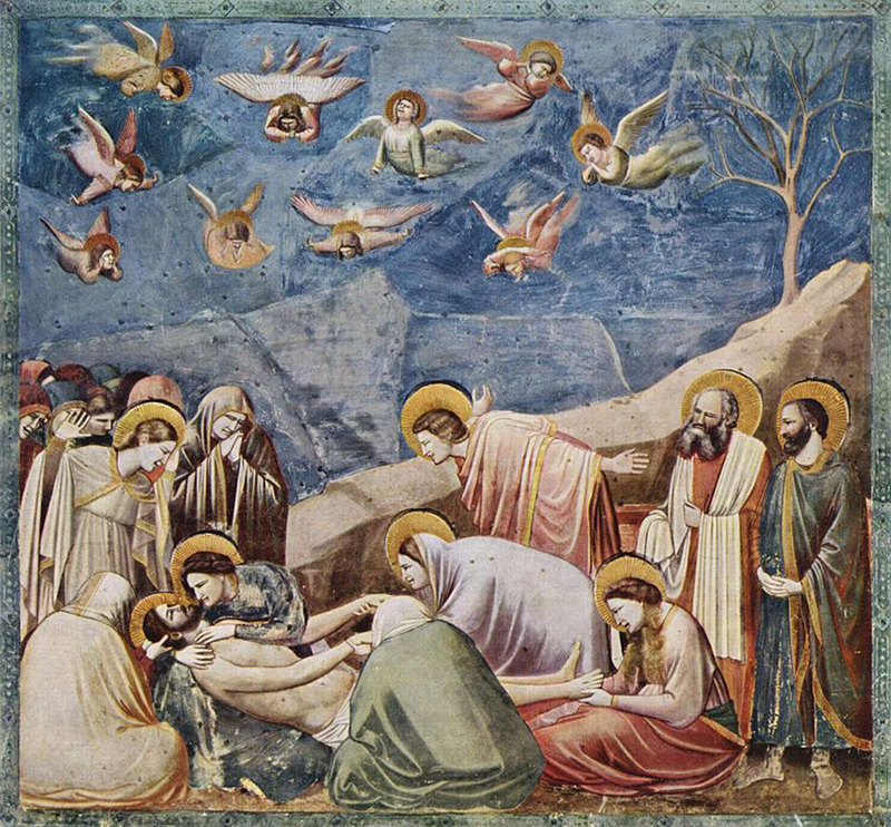 A fresco in the Scrovegni Chapel in Padua, Italy, made c.1304-1306 by Giotto, depicting the Lamentation of Christ