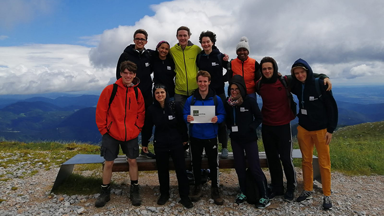 James Malone (bottom left) with some of the other interns, on the Schneeberg hiking trip