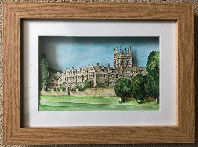 A 3D watercolour of Merton College, made by Dr Jane Gover