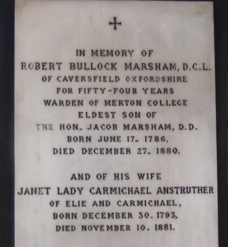 Monument to Warden Robert Marsham and Lady Janet Carmichael Anstruther in the north transept of Merton College chapel