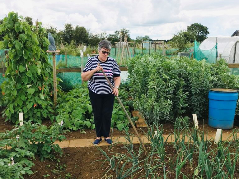Lesley at her allotment