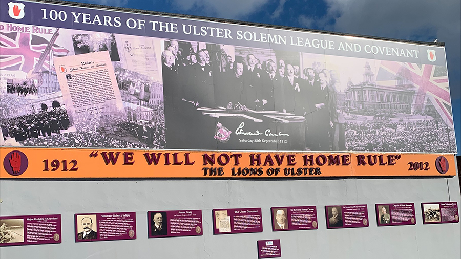A board on North Howard Street commemorating the 1912 Ulster Covenant