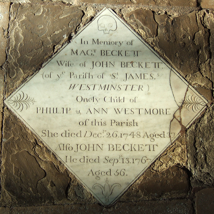 Memorial of Margaret and John Beckett in the north transept of Merton College chapel.