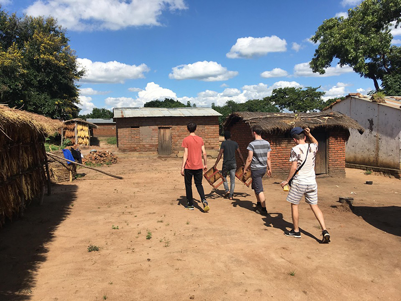 Mbonekela village, with yellow tobacco leaves drying in the heat