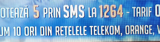 A screenshot showing the number to send an SMS to in order to vote for the Românii au talent (Romania's Got Talent) winner