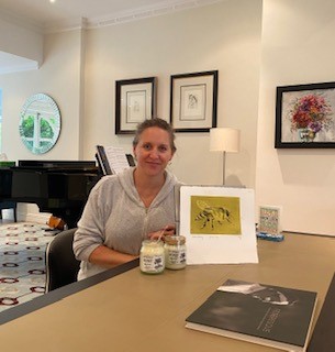 Nicola Peters with her bee print and honey