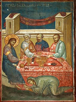 The Pardon of the Sinful Woman in the House of Simon the Pharisee, a 14th century icon from the Visoki Dečani monastery, Kosovo The Pardon of the Sinful Woman in the House of Simon the Pharisee, a 14th century icon from the Visoki Dečani monastery, Kosovo