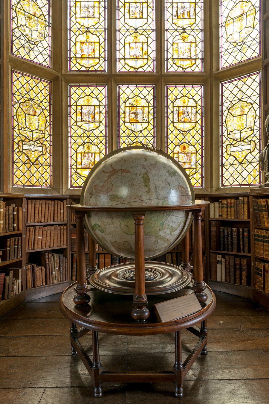 One of the globes in the Upper Library
