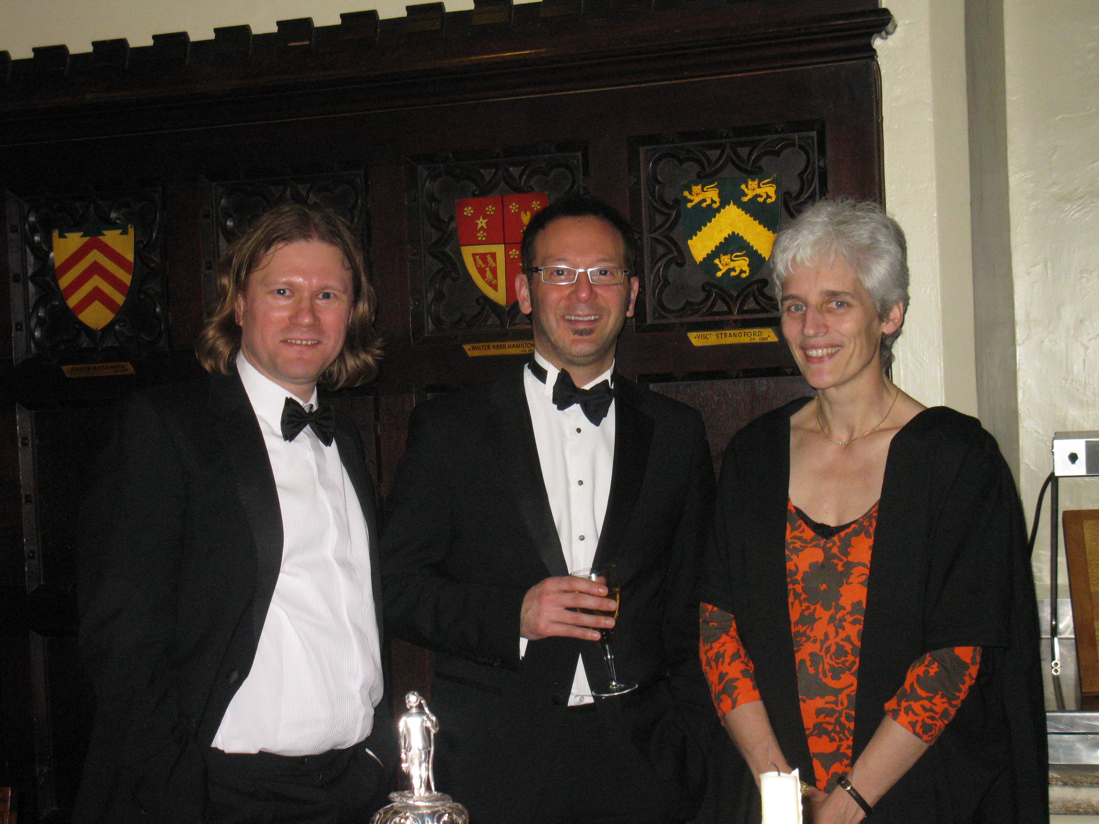 Zaid (centre) at his 2013 Gaudy with Mark Haskins (1990) and Fellow in Mathematics Ulrike Tillmann