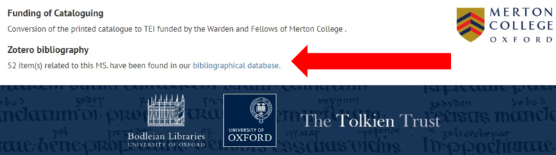 An example of the Zotero gateway from the record for Merton College MS. 248 which abounds in bibliographic references