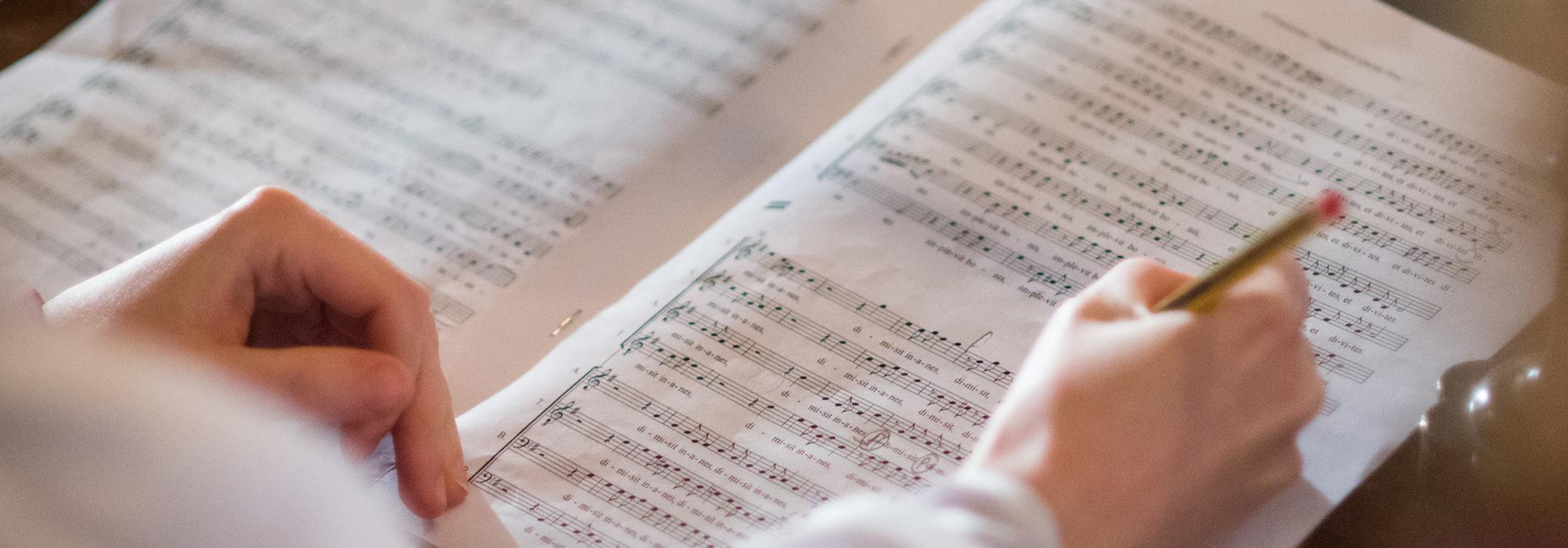 Marking up a sheet of music - Photo: © John Cairns - www.johncairns.co.uk Marking up a sheet of music