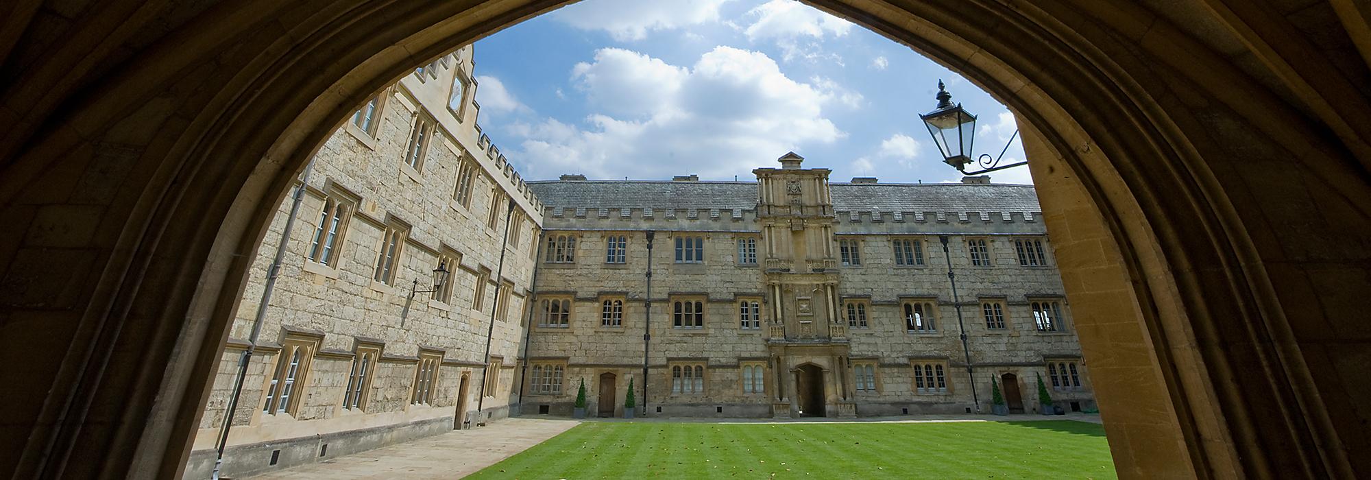 Fellows' Quad seen through the Fitzjames Arch - Photo: © John Rux Burton - www.semaphorephotography.co.uk