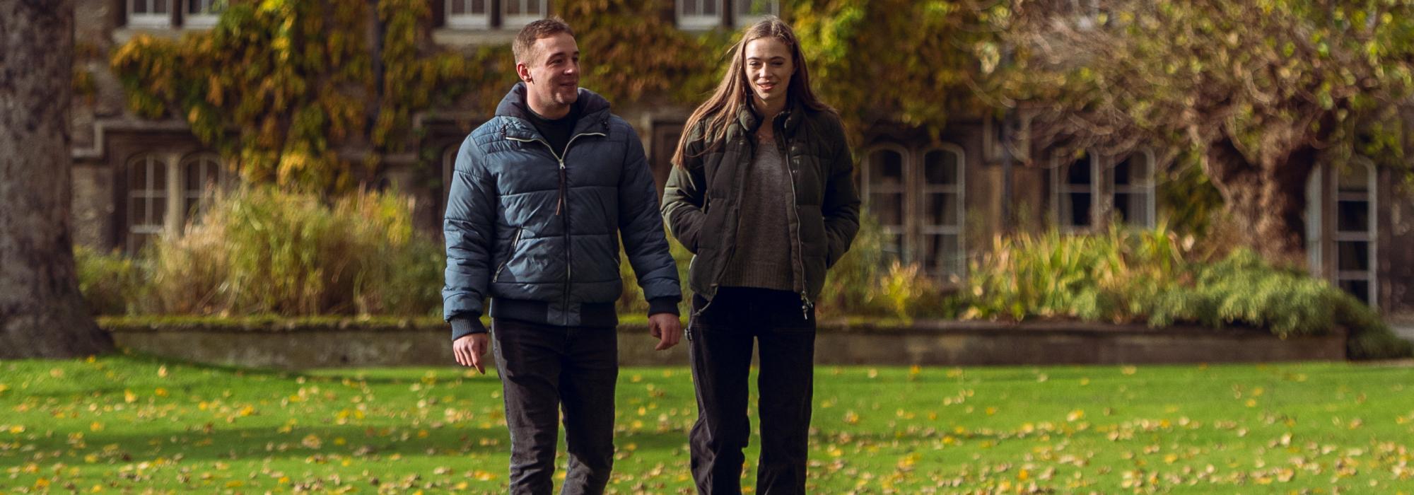 Wick Willett and Emma Ball (both 2017) in Fellows' Garden, Michaelmas 2019. Photograph by John Cairns.