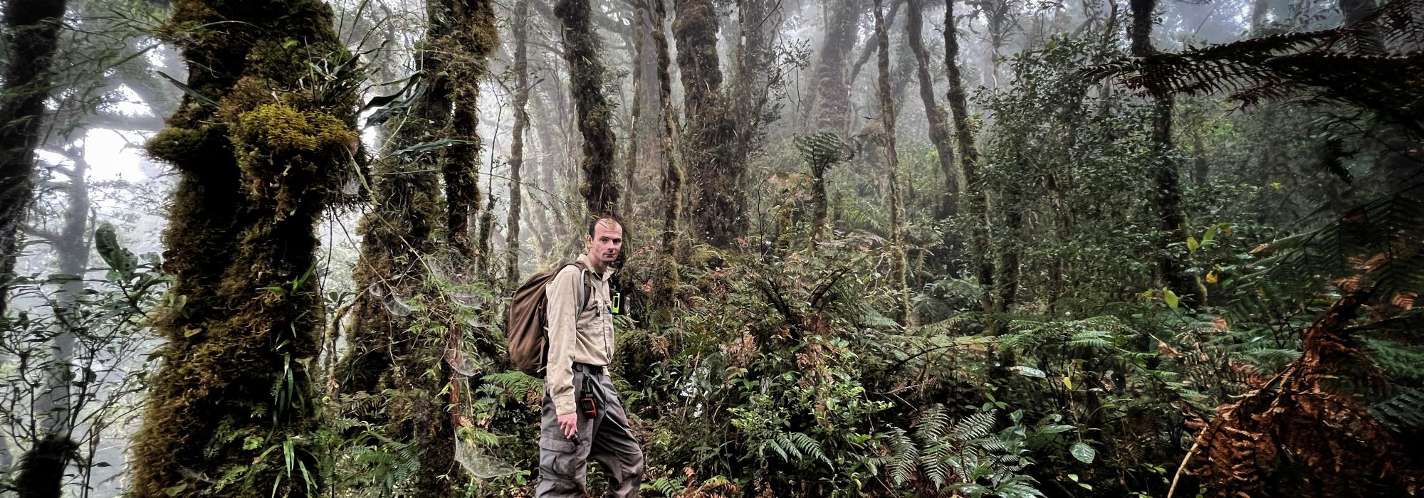 Expedition leader Dr James Kempton during one of the many ascents of the Cyclops Mountains