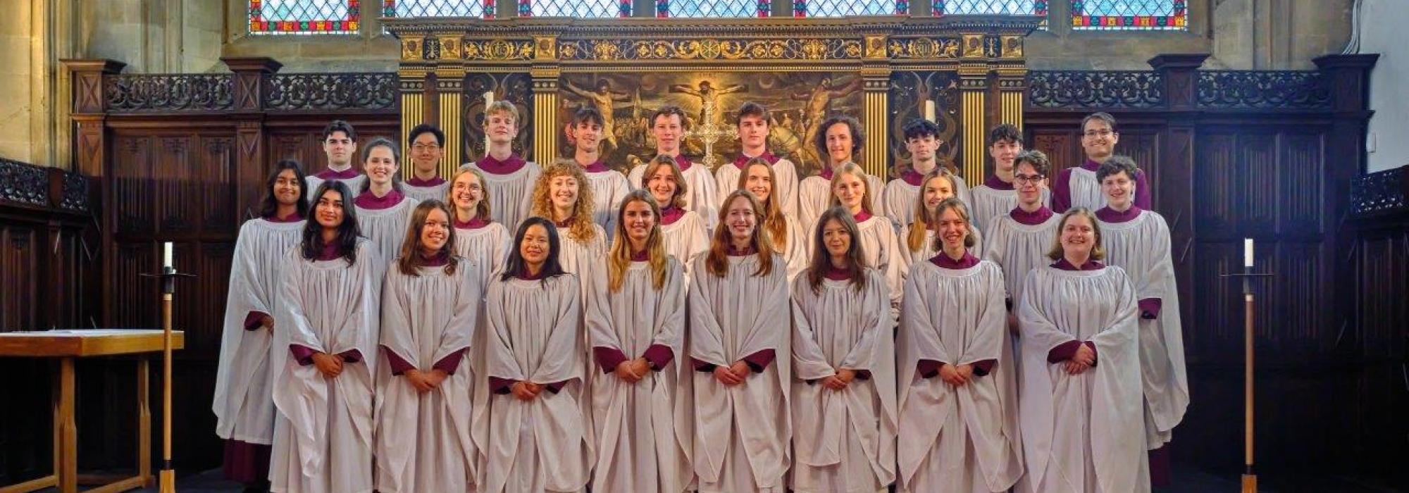 The Choir of Merton College in front of the high altar in robes