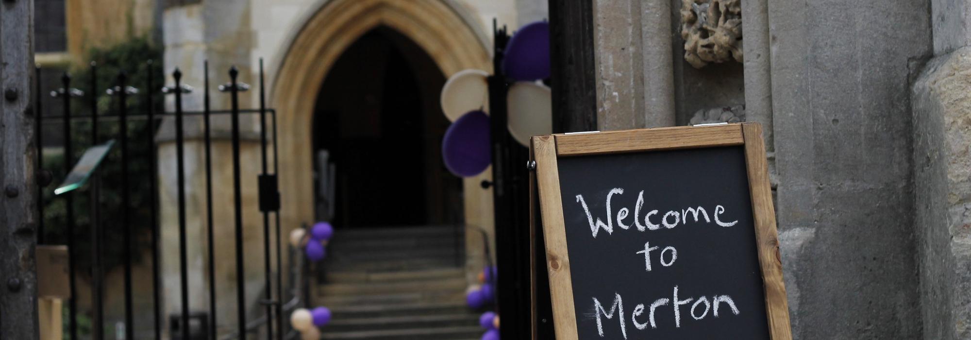 Blackboard displaying the message 'Welcome to Merton'