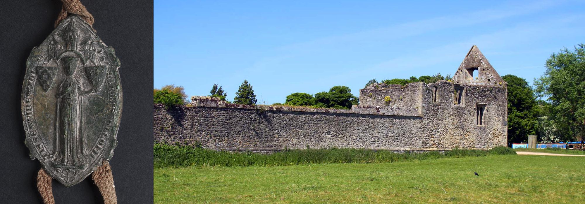 (L-R) The seal of Ela, Countess of Warwick; Godstow Abbey ruins - Photo: © Steve Daniels, via www.geograph.org.uk