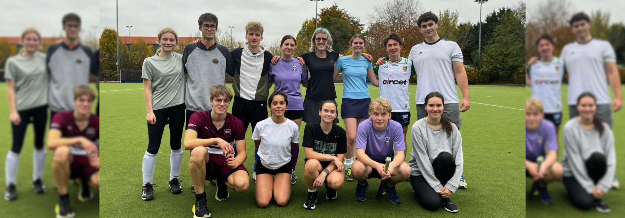 male and female hockey players posed for the photo