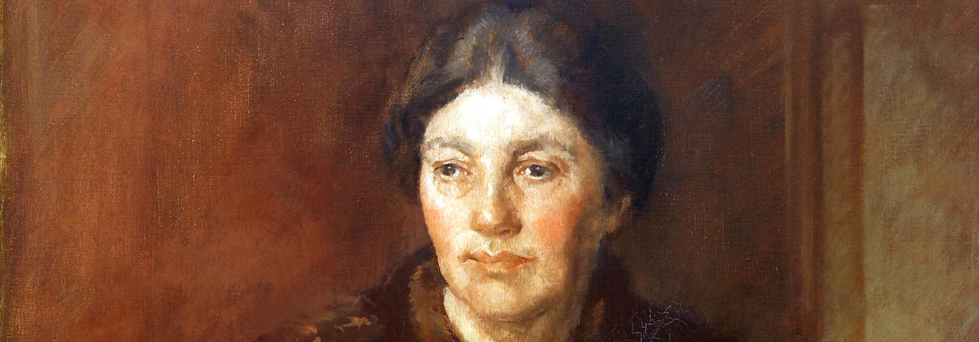 Detail from a portrait of Julia de Lacy Mann - © The Estate of Peter Greenham/Bridgeman Images