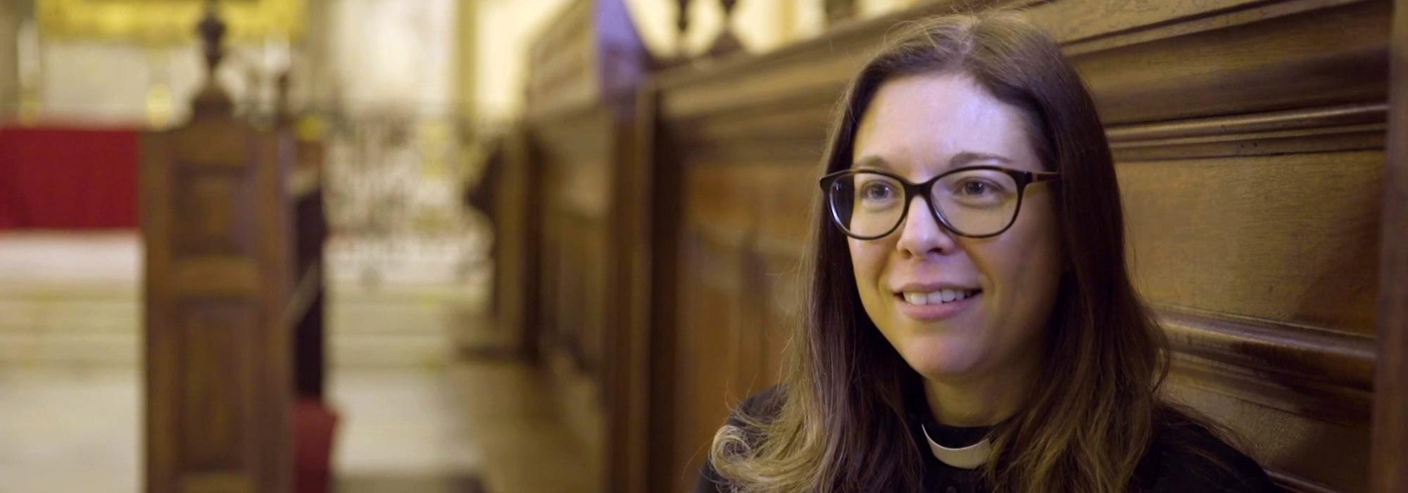 The Revd Katherine Price (2001), in Merton College Chapel