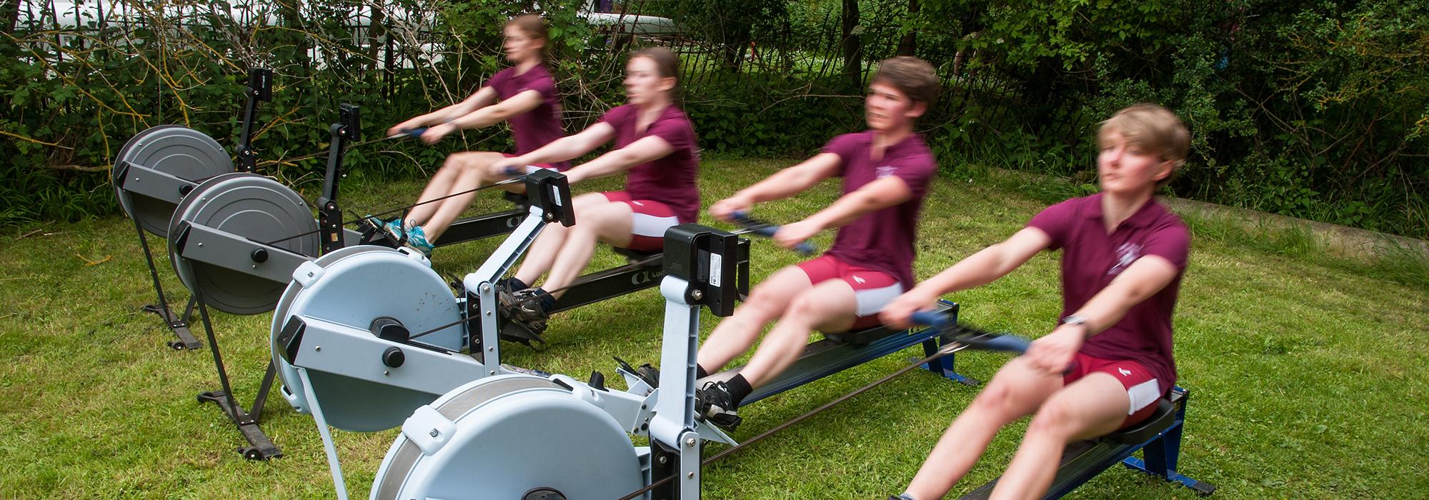 Rowers warming up on machines, Summer Eights 2014 - Photo: © John Cairns - www.johncairns.co.uk