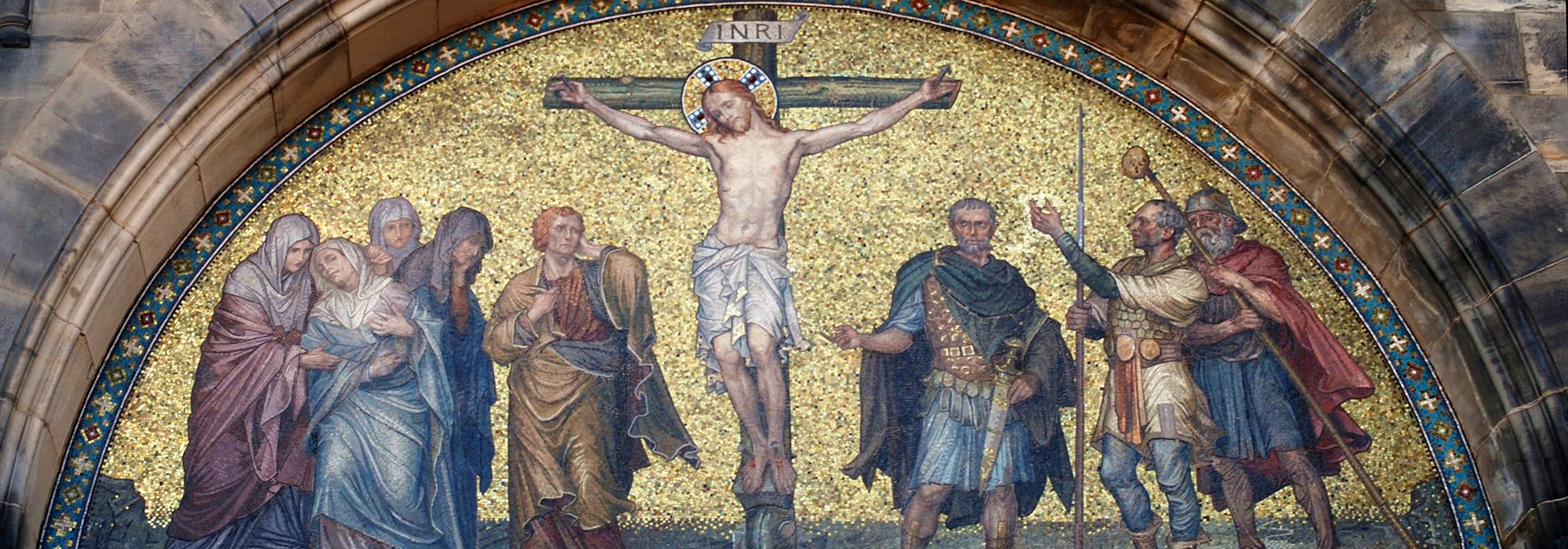Mosaic on the facade of Bremen Cathedral showing the crucifixion of Christ - Photo: © Joaquim Alves Gaspar, via Wikimedia Commons, CC BY-SA 3.0