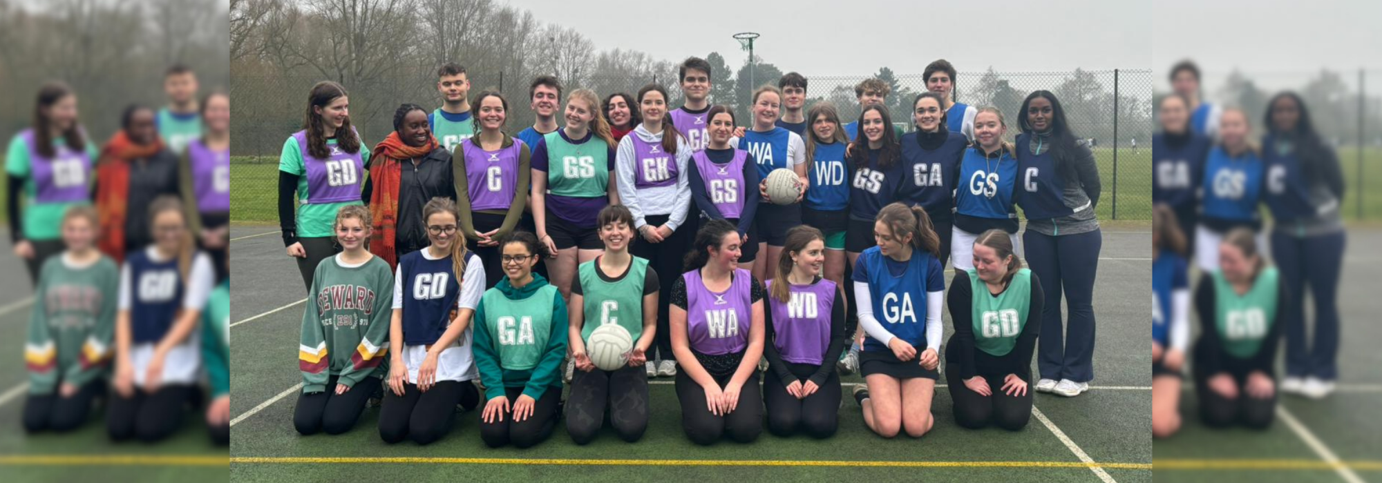 Netball 2024/25 The netball team - male and female - posing for a team photo