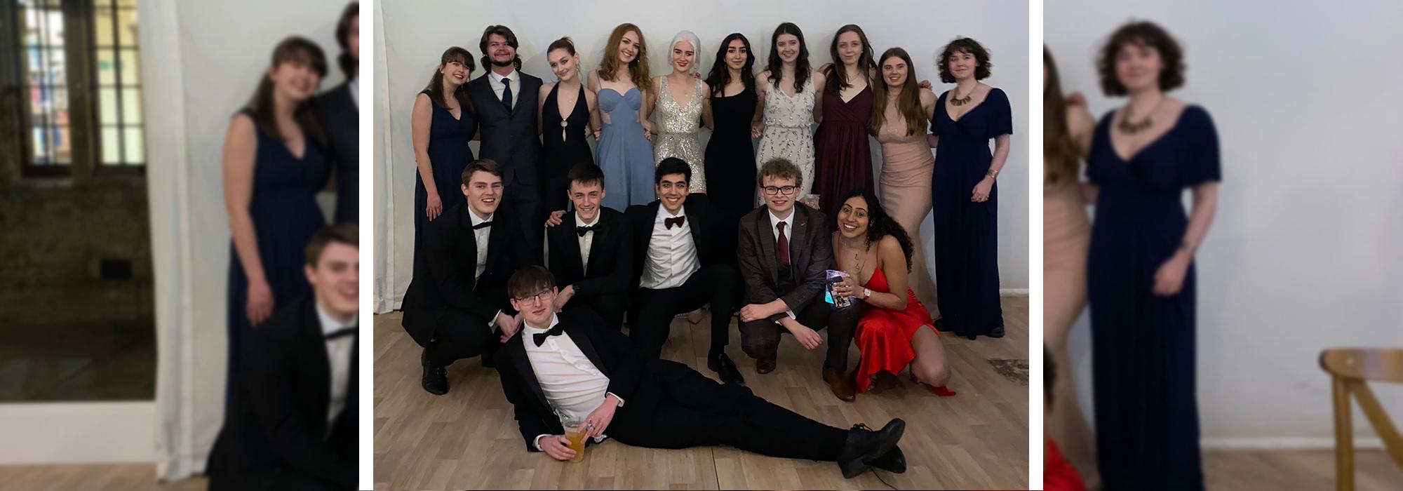 Second-year historians gathered together after attending a Formal Hall