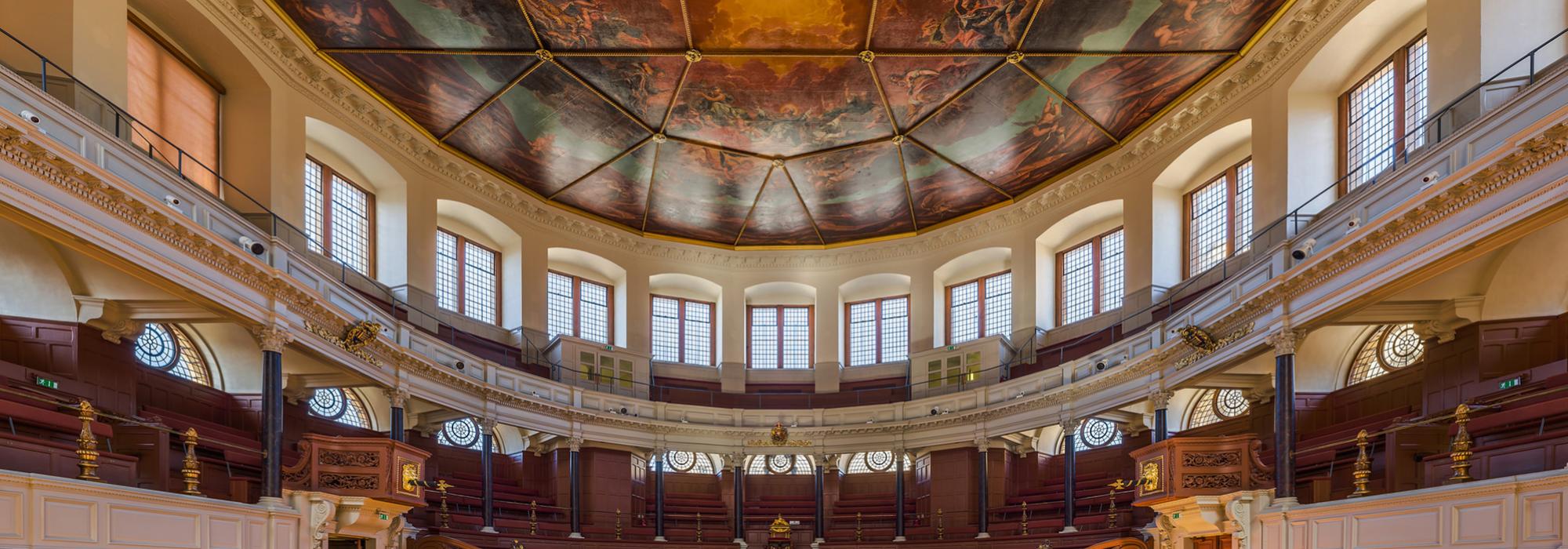 The interior of the Sheldonian Theatre, scene of Oxford graduation ceremonies