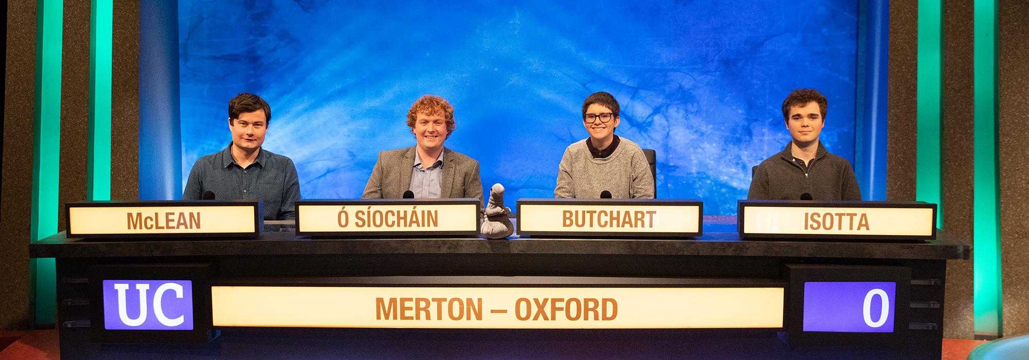 The 2020-21 Merton College University Challenge team - photo: © ITV Studios