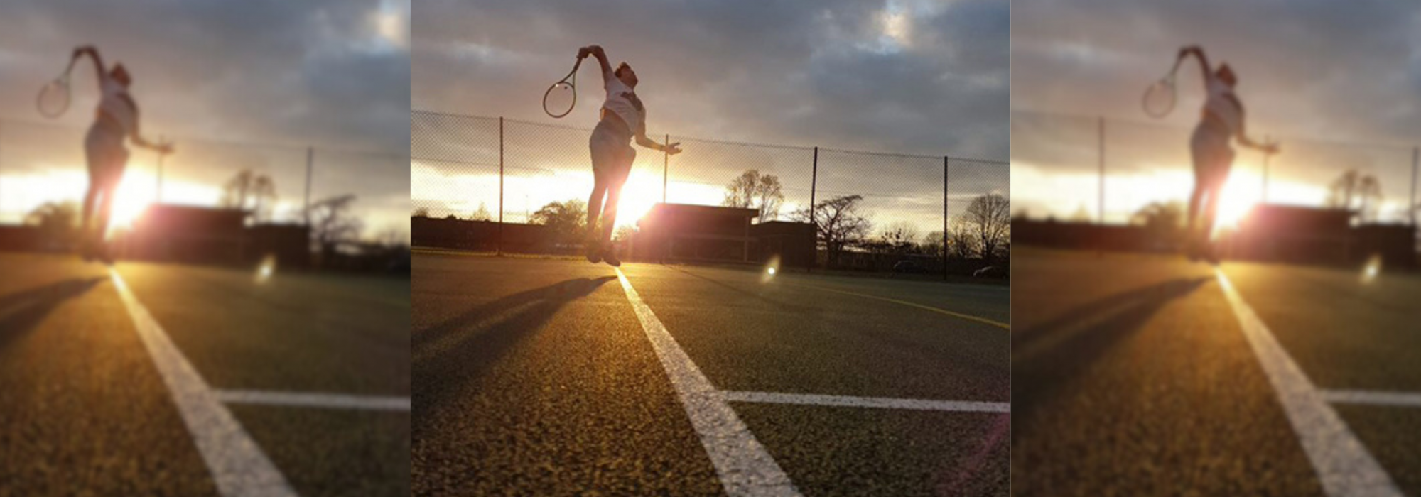 Merton tennis tennis player serving on a grass court, at sunset