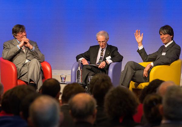 Stephen Fry, Robert May and Brian Cox in conversation at the Royal Society - Photo: © John Cairns - www.johncairns.co.uk