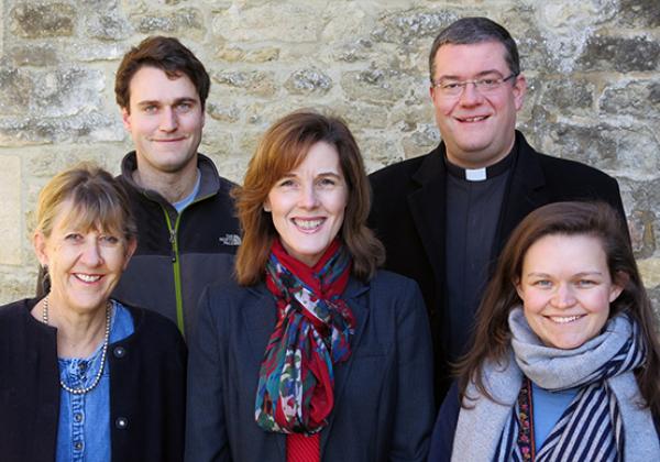 The Merton College Welfare Team, February 2018. Back row (L-R) Seb Wylie, Revd Canon Dr Simon Jones; front row (L-R) Catherine Haines (now retired), Frances Raimo, and Jenny Barrett